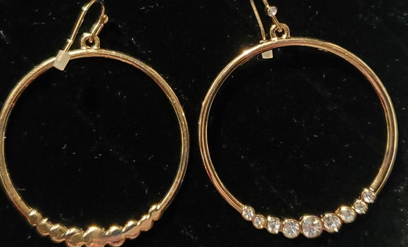 2 for $20 - NIB Large Hoop Earrings with CZ in Goldtone - Picture 2 of 6